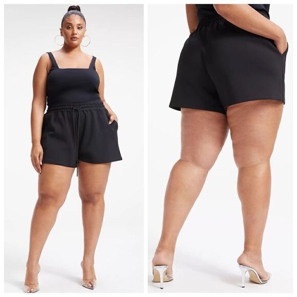 NEW Good American Drawstring Scuba Highwaist Shorts In Black Size 5XL - Picture 1 of 14